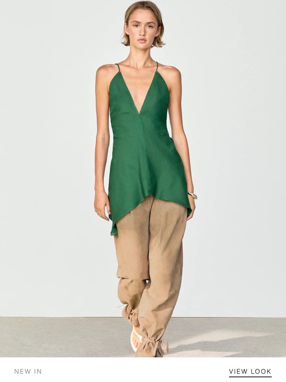 Massimo Dutti Green V-Neck Spaghetti-Strap Top